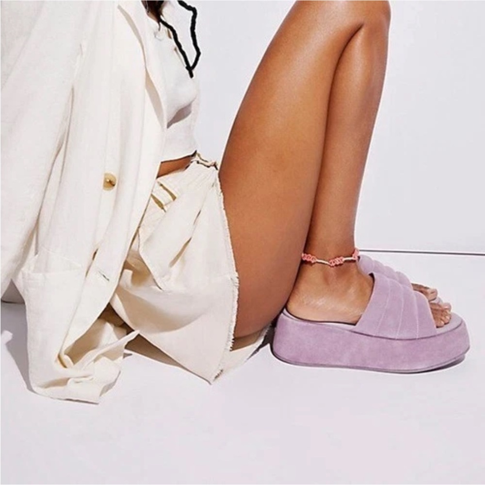 Free people almost paradise pink suede puffer platform sandals size 39